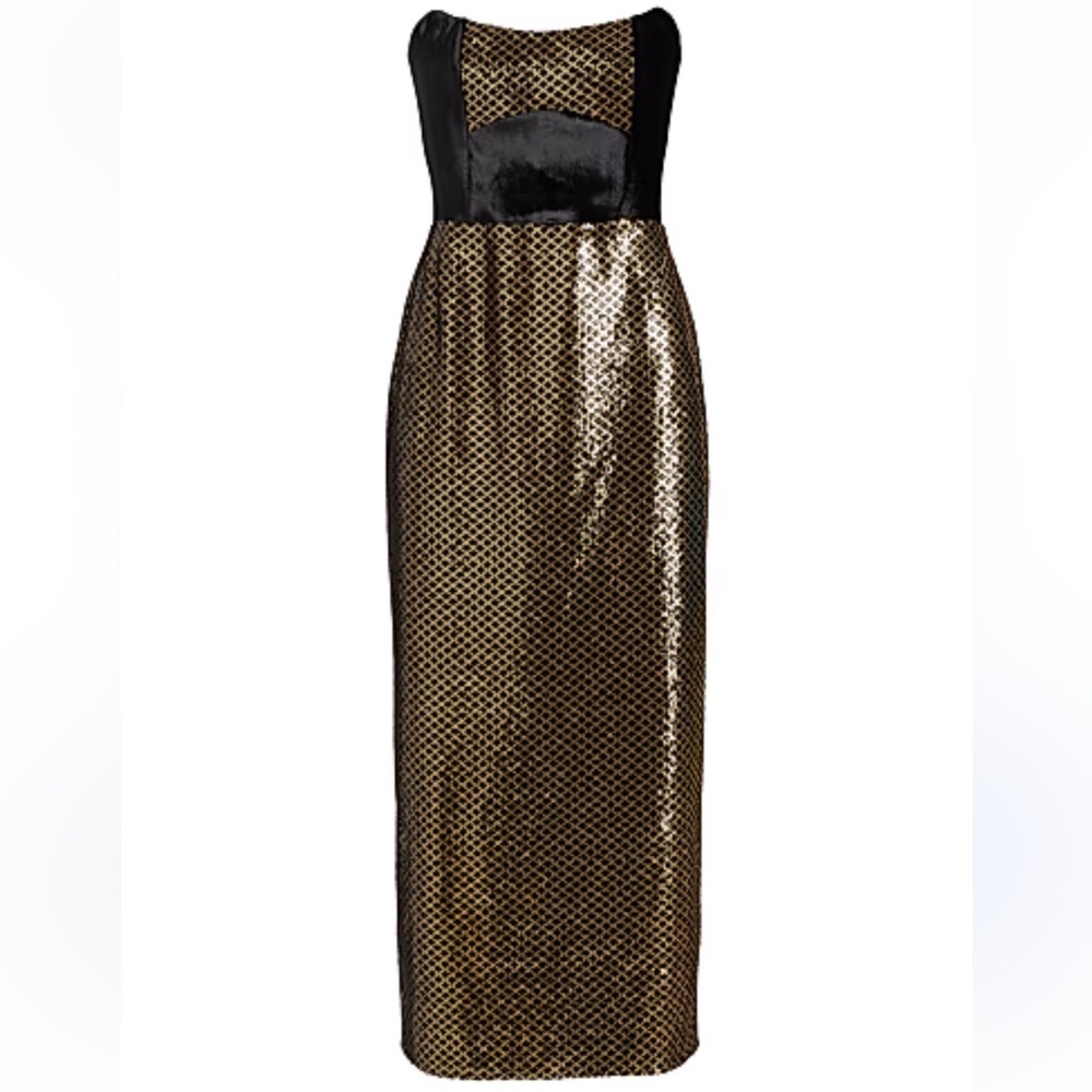Tuckernuck Strapless Metallic Gold and Black Column Gown
